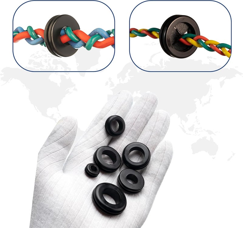 AAM ESSENTIALS Rubber Grommet kit- Pack of 190 in 2 Types of Rubber Grommets for Wiring Including 2 Sizes of Hole Plugs & 8 Sizes of Wire Grommets- Firewall Grommet kit Handles Complete Safety & Sealing. - Image 2